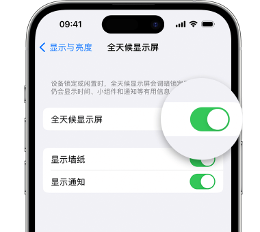 扬州苹果15预约维修分享iPhone15如何设置全天候显示屏幕可见 